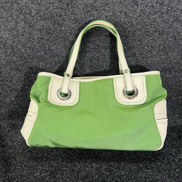 Vintage TOMMY HILFIGER White/GREEN Nylon FAUX LEATHER Y2K 90s Purse - Picture 1 of 11